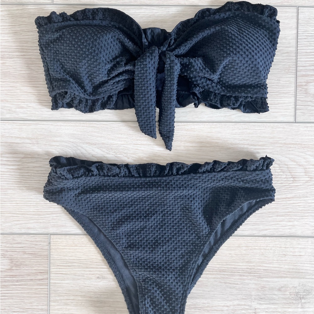 SHEIN Black Textured Bikini With Ruffle Detail Set. Never worn.
